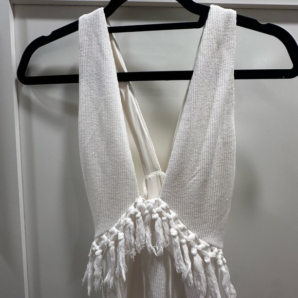 Saylor White Ribbed Midi Dress with Fringe and Slit, small - Picture 4 of 5